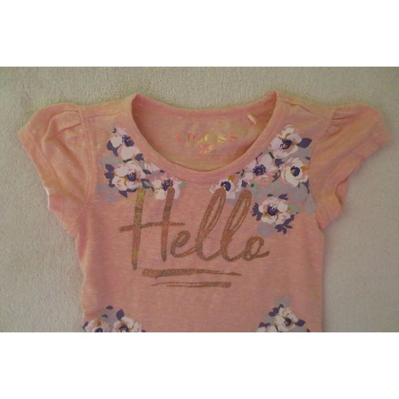 Girl Vigoss Top t-shirt Size X small peach Floral Hello New - Picture 4 of 8